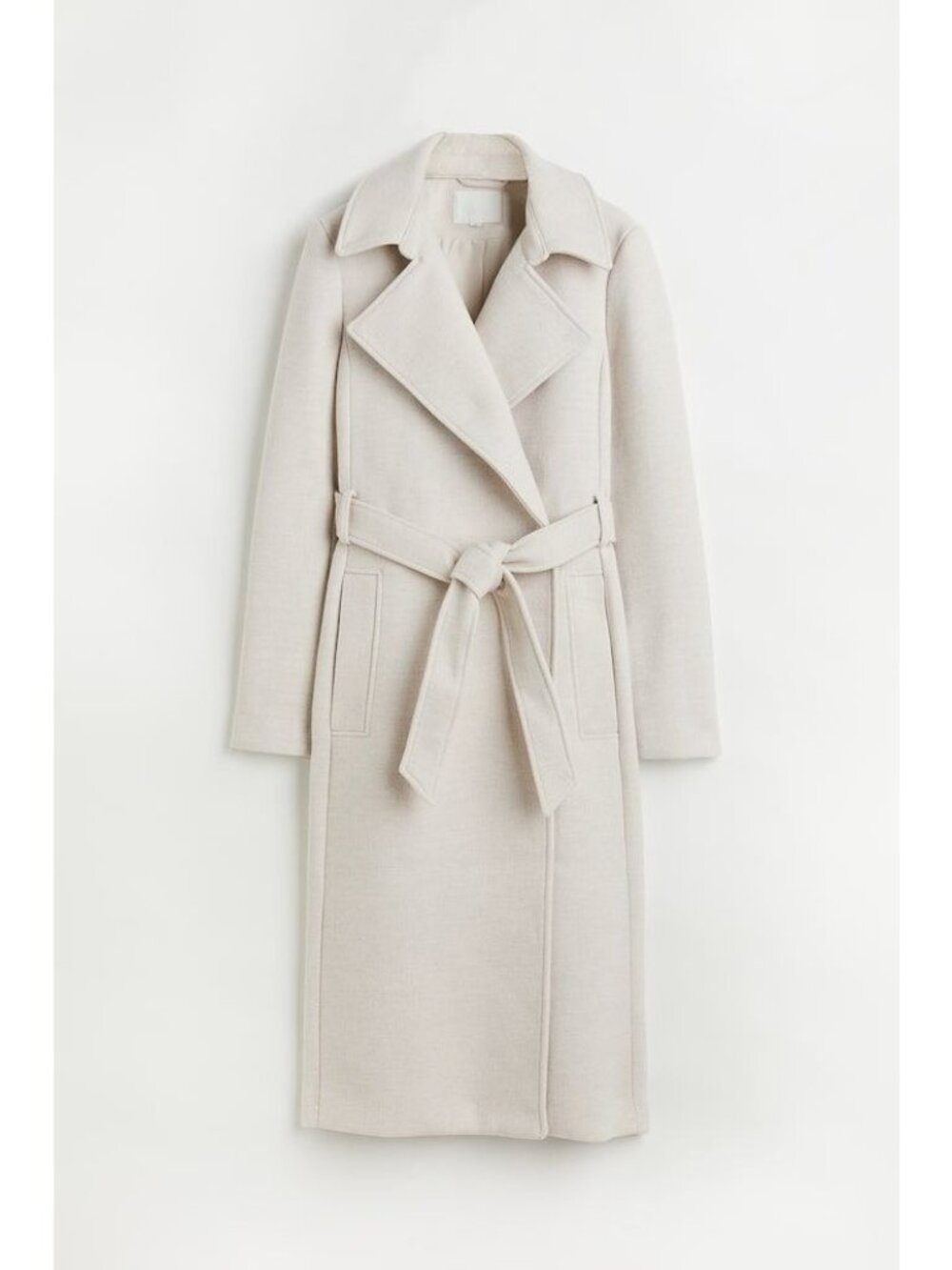 H&M Light Taupe Tie Belt Long Sleeve Longline Coat Women's Size Small - Picture 2 of 6